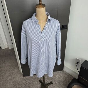 H&M Oversized Blue and White Striped Button-Down Shirt